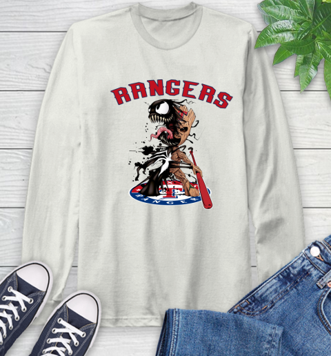 MLB Texas Rangers Baseball Venom Groot Guardians Of The Galaxy Long Sleeve T-Shirt 12