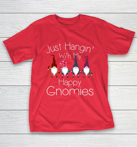 Just Hanging With My Happy Gnomies Gnome Christmas Party T Shirt Tee For Sports
