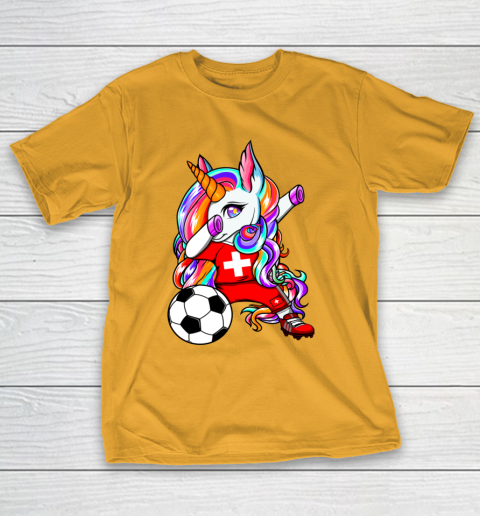 Dabbing Unicorn Switzerland Soccer Fans Jersey Flag Football T-Shirt 15