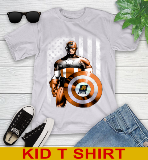 Phoenix Suns NBA Basketball Captain America Marvel Avengers American Flag Shirt Youth T-Shirt 4