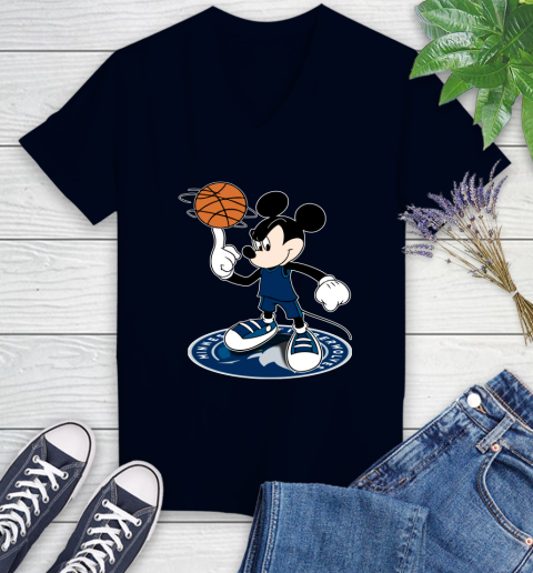 NBA Basketball Minnesota Timberwolves Cheerful Mickey Disney Shirt Women's V-Neck T-Shirt 3
