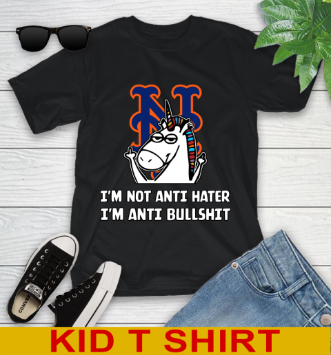 New York Mets MLB Baseball Unicorn I'm Not Anti Hater I'm Anti Bullshit Youth T-Shirt 2