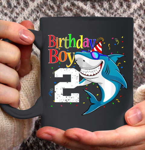Kids 2nd Birthday Boy Shark Shirts 2 Jaw Some Four Tees Boys 2 Years Old Ceramic Mug 11oz