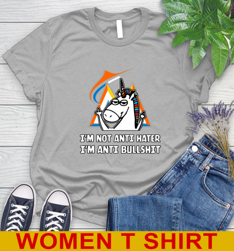 Miami Marlins MLB Baseball Unicorn I'm Not Anti Hater I'm Anti Bullshit Women's T-Shirt 5
