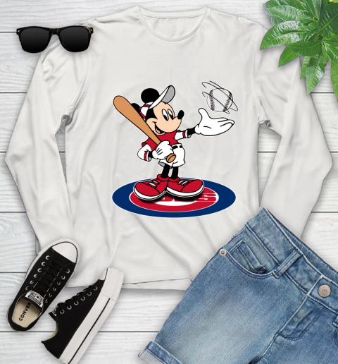 MLB Baseball Chicago Cubs Cheerful Mickey Disney Shirt Youth Long Sleeve 12