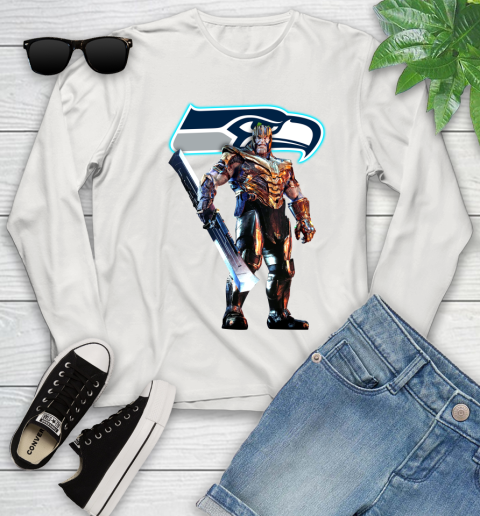 NFL Thanos Gauntlet Avengers Endgame Football Seattle Seahawks Youth Long Sleeve 12