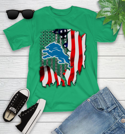 Detroit Lions NFL Football American Flag Youth T-Shirt 8