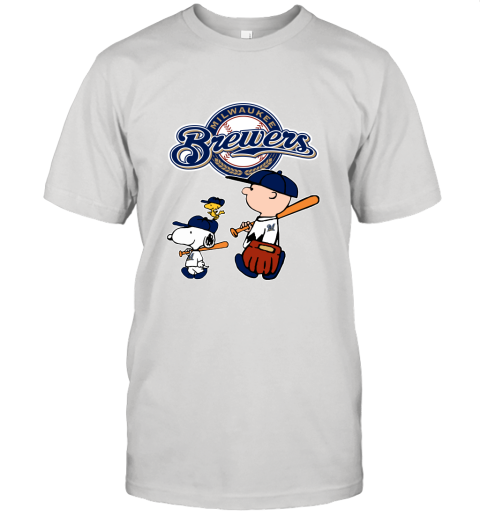 Milwaukee Brewers Let's Play Baseball Together Snoopy MLB Unisex Jersey Tee