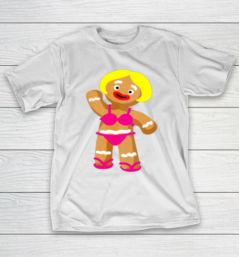 Gingerbread Woman in Bikini Christmas in July Party T-Shirt