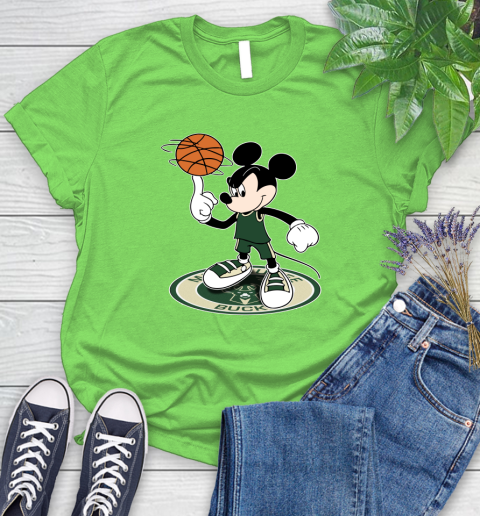 NBA Basketball Milwaukee Bucks Cheerful Mickey Disney Shirt Women's T-Shirt 10