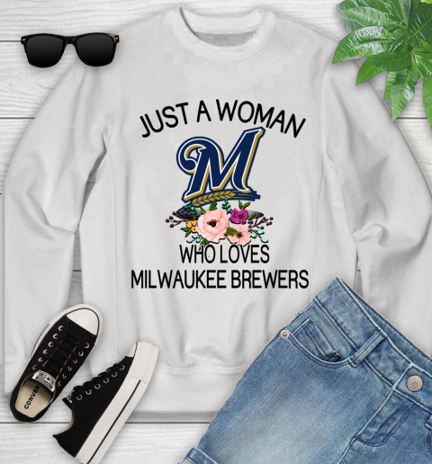 MLB Just A Woman Who Loves Milwaukee Brewers Baseball Sports Youth Sweatshirt