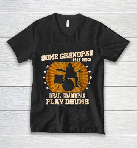 Grandpa Funny Gift Apparel  Mens Drummer Grandpa  Real Grandpas V-Neck T-Shirt