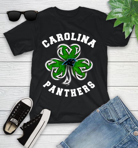 NFL Carolina Panthers Three Leaf Clover St Patrick's Day Football Sports Youth T-Shirt