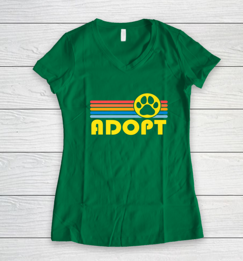 Rescue Animal Adoption Adopt Cat or Dog Vintage Retro Sunset Women's V-Neck T-Shirt 3