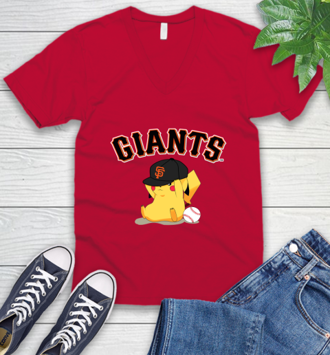 MLB Pikachu Baseball Sports San Francisco Giants V-Neck T-Shirt 7