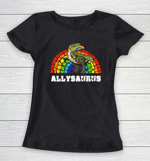 Allysaurus Dinosaur In Rainbow Flag For Ally LGBT Pride Women's T-Shirt