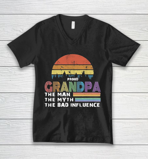 Grandpa Funny Gift Apparel  Proud Grandpa The Man The Myth The Bad Influence V-Neck T-Shirt