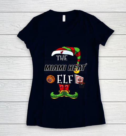 Miami Heat Christmas ELF Funny NBA Women's V-Neck T-Shirt 2