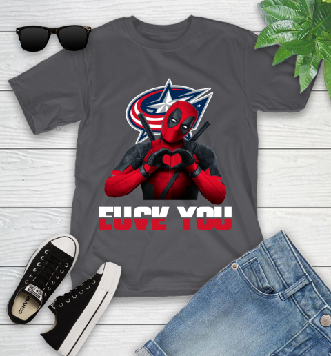 NHL Columbus Blue Jackets Deadpool Love You Fuck You Hockey Sports Youth T-Shirt 6