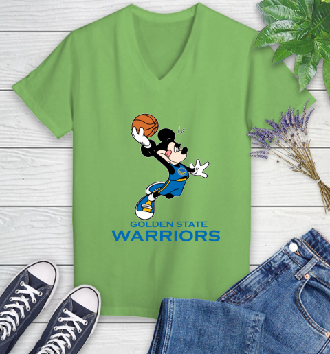 NBA Basketball Golden State Warriors Cheerful Mickey Mouse Shirt Women's V-Neck T-Shirt 9
