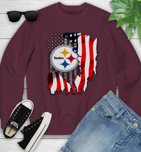 Pittsburgh Steelers NFL Football American Flag Youth Sweatshirt 4