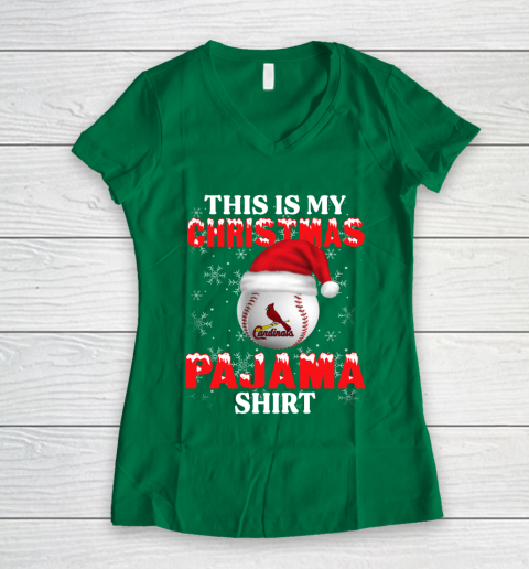 St.Louis Cardinals This Is My Christmas Pajama Shirt MLB Women's V-Neck T-Shirt 3