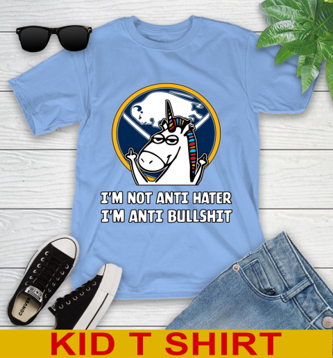 Buffalo Sabres NHL Hockey Unicorn I'm Not Anti Hater I'm Anti Bullshit Youth T-Shirt 11