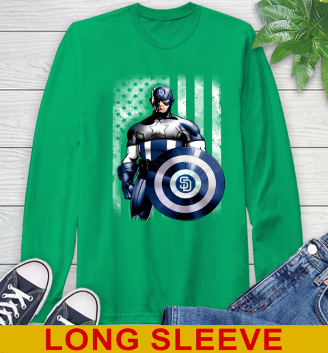 San Diego Padres MLB Baseball Captain America Marvel Avengers American Flag Shirt Long Sleeve T-Shirt 8