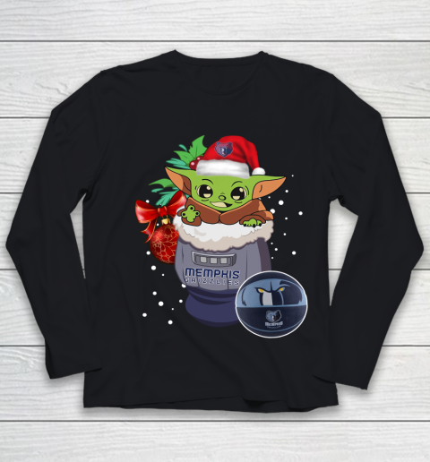 Memphis Grizzlies Christmas Baby Yoda Star Wars Funny Happy NBA Youth Long Sleeve