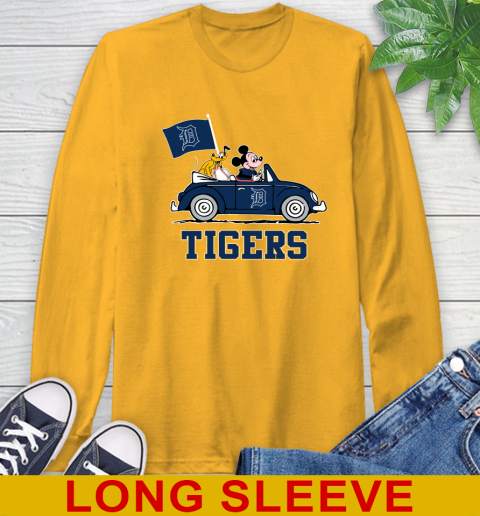MLB Baseball Detroit Tigers Pluto Mickey Driving Disney Shirt Long Sleeve T-Shirt 3