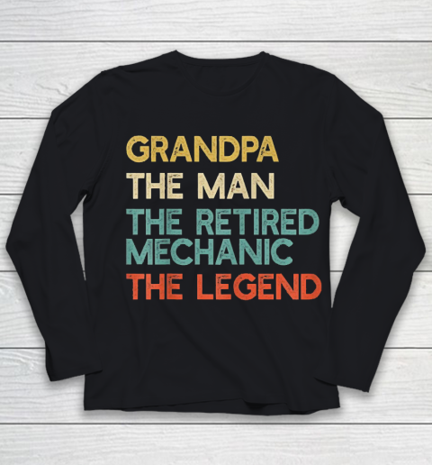 Grandpa Funny Gift Apparel  Mens Grandpa The Man The Retired Mechanic Youth Long Sleeve