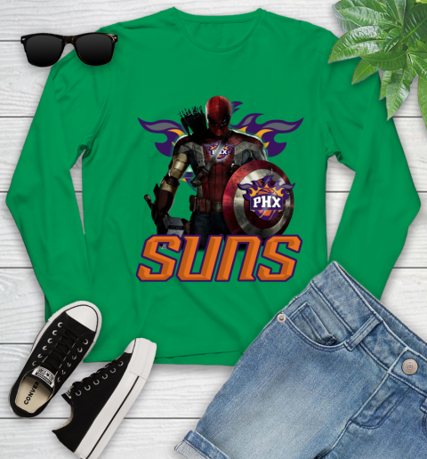 Phoenix Suns NBA Basketball Captain America Thor Spider Man Hawkeye Avengers Youth Long Sleeve 6