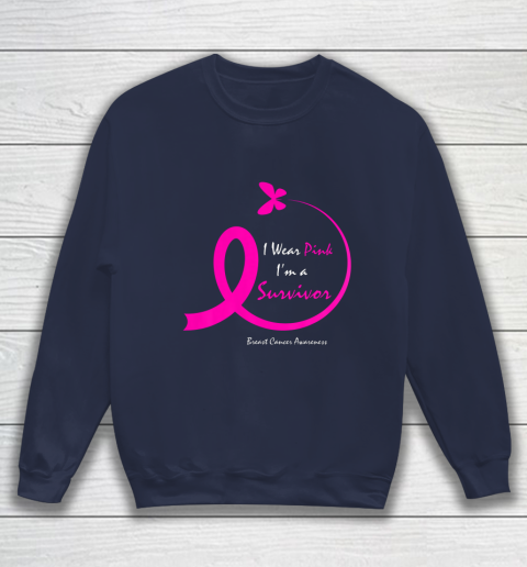 Womens Butterfly I Wear Pink I m A Survivor Breast Cancer Awareness Sweatshirt 2