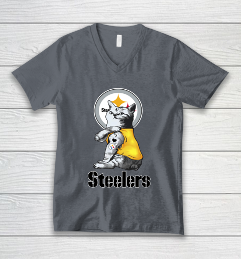 NFL Football My Cat Loves Pittsburgh Steelers V-Neck T-Shirt 4