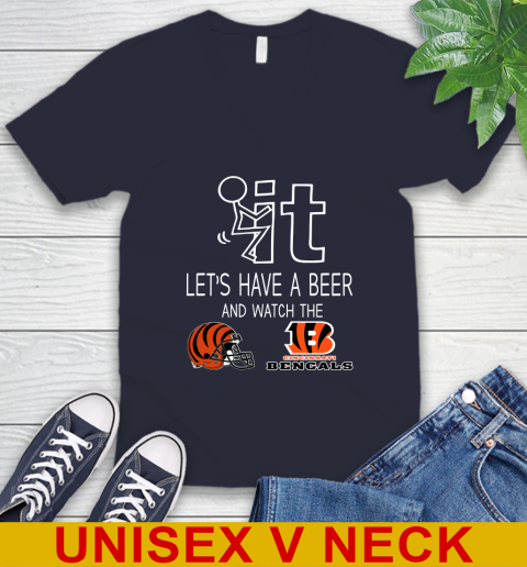 Cincinnati Bengals Football NFL Let's Have A Beer And Watch Your Team Sports V-Neck T-Shirt 2
