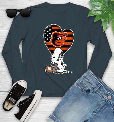 Baltimore Orioles MLB Baseball The Peanuts Movie Adorable Snoopy Youth Long Sleeve 8