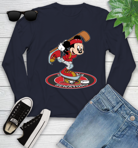 NHL Hockey Ottawa Senator Cheerful Mickey Disney Shirt Youth Long Sleeve 3