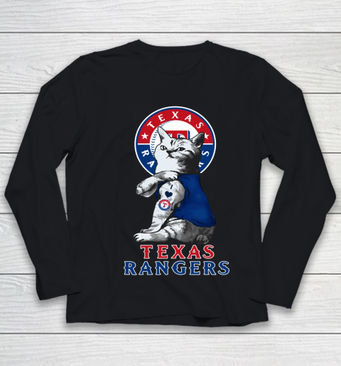 MLB Baseball My Cat Loves Texas Rangers Youth Long Sleeve