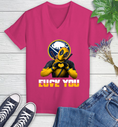 NHL Buffalo Sabres Deadpool Love You Fuck You Hockey Sports Women's V-Neck T-Shirt 9