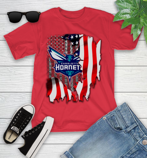 Charlotte Hornets NBA Basketball American Flag Youth T-Shirt - Image 14