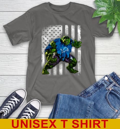 Detroit Lions Hulk Marvel Avengers NFL Football American Flag T-Shirt 10