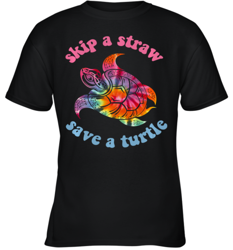 Skip A Straw Save A Turtle Tribal Retro 90's Aesthetic Long Sleeve Youth T-Shirt