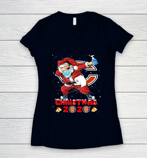 Chicago Bears Funny Santa Claus Dabbing Christmas 2020 NFL Women's V-Neck T-Shirt 2