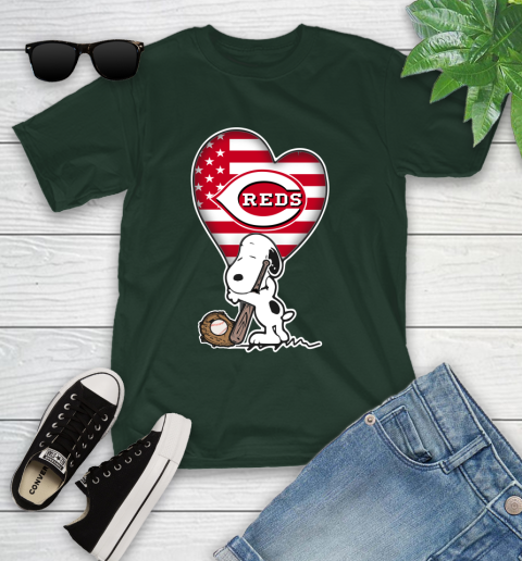 Cincinnati Reds MLB Baseball The Peanuts Movie Adorable Snoopy Youth T-Shirt 5
