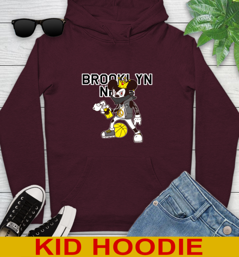 Brooklyn Nets NBA Basketball Mickey Peace Sign Sports Youth Hoodie 7