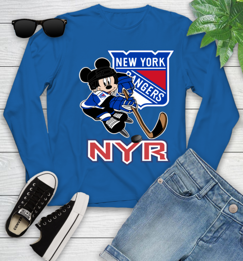 NHL New York Rangers Mickey Mouse Disney Hockey T Shirt Youth Long Sleeve 9