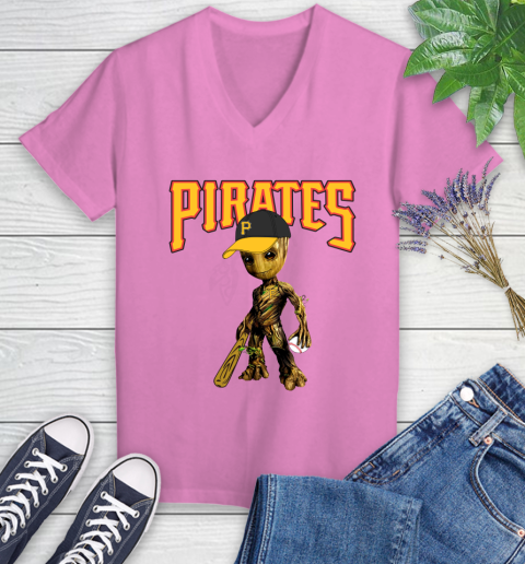 MLB Pittsburgh Pirates Groot Guardians Of The Galaxy Baseball Women's V-Neck T-Shirt 14