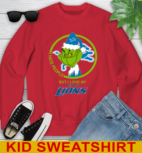 Detroit Lions NFL Christmas Grinch I Hate People But I Love My Favorite Football Team Youth Sweatshirt 8