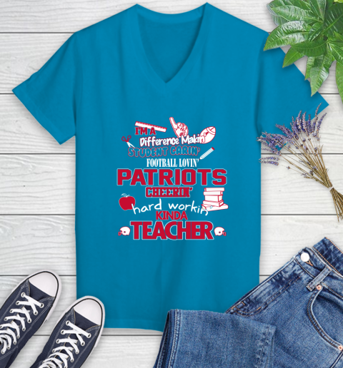 New England Patriots NFL I'm A Difference Making Student Caring Football Loving Kinda Teacher Women's V-Neck T-Shirt 7