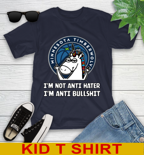 Minnesota Timberwolves NBA Basketball Unicorn I'm Not Anti Hater I'm Anti Bullshit Youth T-Shirt 3